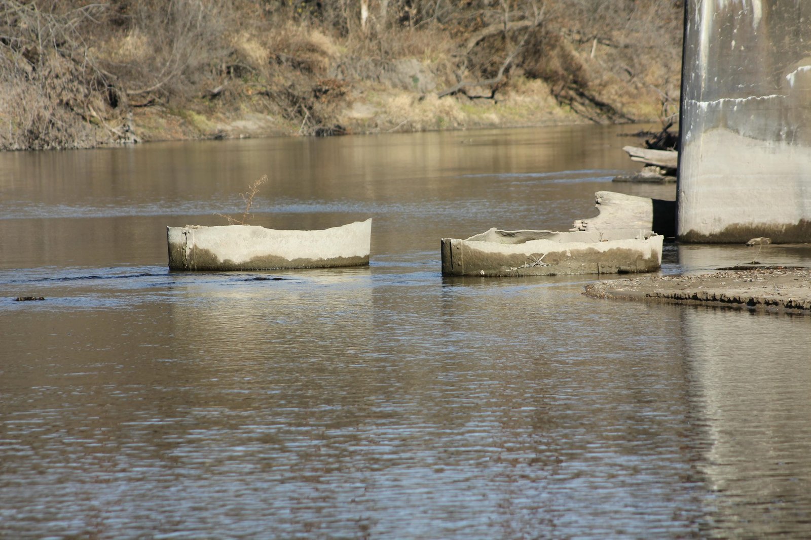 Remains of piers from previous bridge